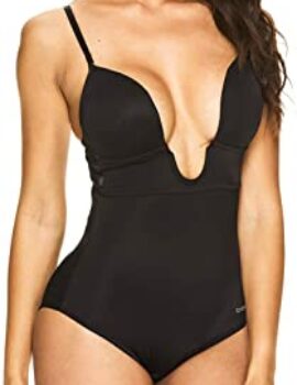 bebe Womans U Plunge Smooth Body Briefer Tummy Control Body Shaper Bodysuit