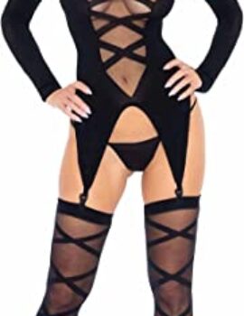 Leg Avenue Women’s Cami Garter and Stockings with Fingerless Gloves Lingerie Set