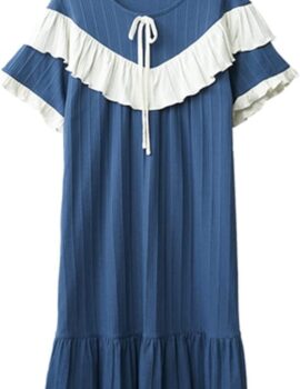 CZDYUF Women’s Nightgowns Night Wear Summer Femme Sleepwear Plus Size Pijamas Cotton Pyjama (Color : Blue, Size : XXX-Large code)